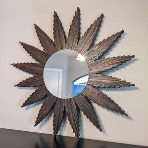 34" Extra Large STAINED WOODEN Sunburst Mirror Home Wall Decor Starburst Rustic